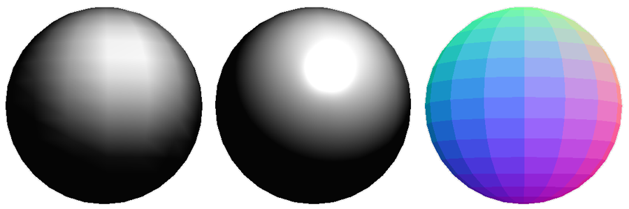 Three spheres with different shaders
