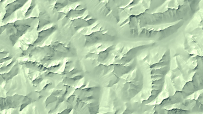 A terrain map in shades of green