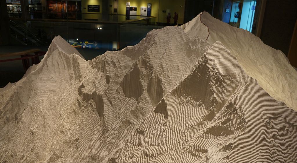 A large white model of Mt. Everest