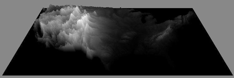 US heightmap zooming in and out, with mountains simplifying with increased distance